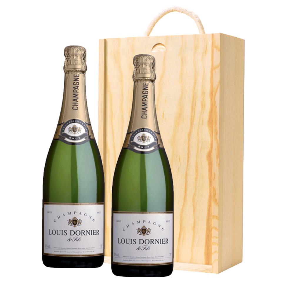 Louis Dornier and Fils Brut Champagne 75cl Twin Pine Wooden Gift Box (2x75cl)